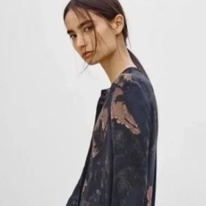 Aritzia Wilfred Silk Bossut Shirt Dress Limited Edition Floral Burgundy/Black Fl